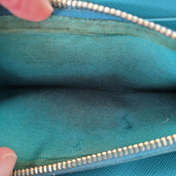 PRADA Authentic Vintage Blue Ssffiano Leather Logo Wallet Envelope Large Fair - Picture 5 of 14